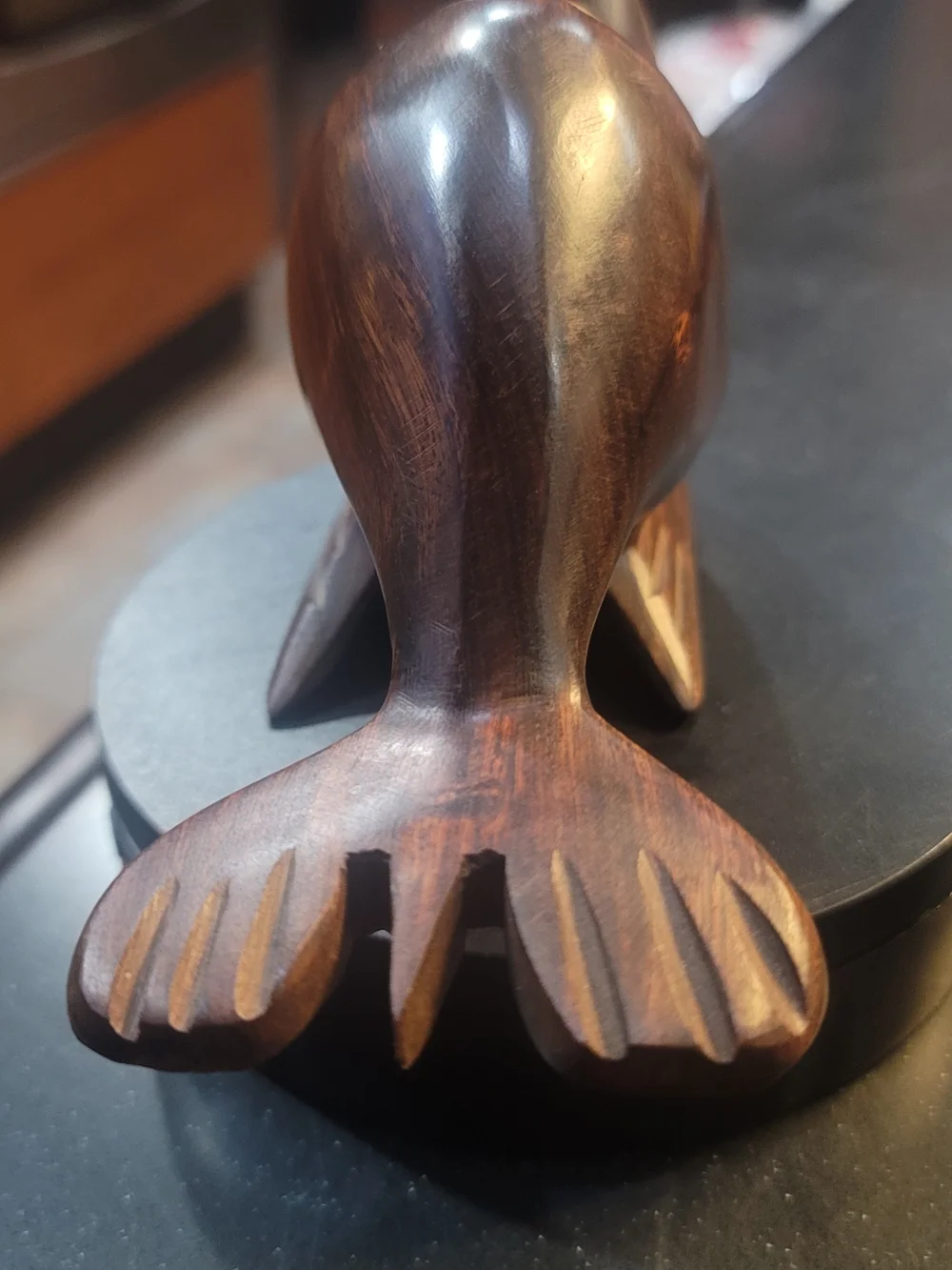 Handcarved Brown Wooden Seal Figurine Decorative Accent